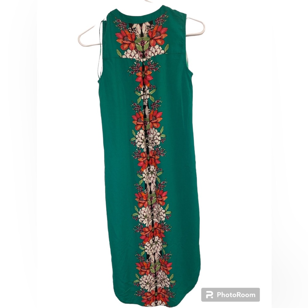 Cupio Green Floral Shift Dress S Petite Sleeveless Boho Tunic - Picture 3 of 4